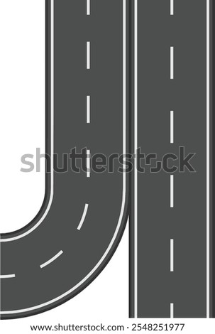 Illustration featuring a winding road seamlessly merging with a straight highway, creating a visual representation of diverging and converging paths, set against a clean white backdrop