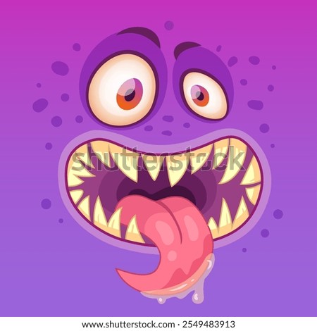 Meet the funny purple monster with big eyes, sharp teeth, and a long tongue. Perfect for halloween. adds fun and spookiness to projects. Ideal for stickers, avatars, posters, and t shirts