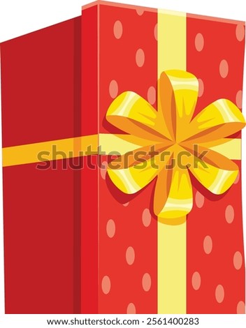 Red gift box adorned with a cheerful yellow ribbon and a lovely bow, eagerly awaiting unwrapping for a special occasion, radiating joy and excitement for all