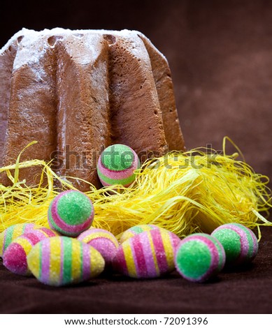 Easter theme with cake and colorful eggs