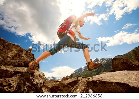 Similar – Image, Stock Photo Snow adventure young woman with backpack