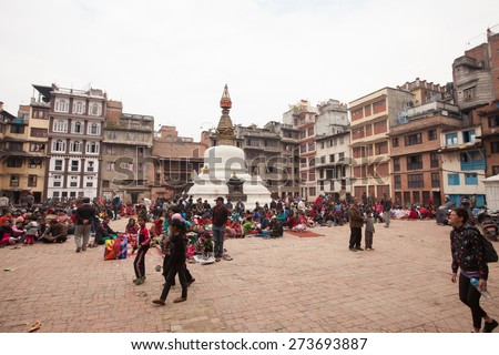 April 26, 2015 People are waiting for aftershocks in one of many squares in Kathmandu