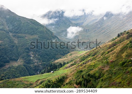 Picturesque valley of Caucasus mountains in Georgia