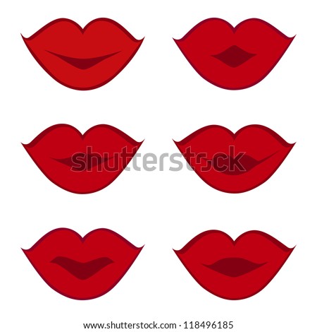 Vector Illustration Of Set Of Red Lips Isolated On White Background ...