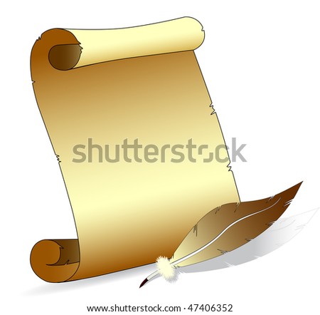 Vector Illustration Of An Old Scroll Paper With A Feather Pen Isolated ...