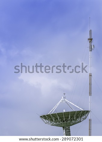 Satellite dish waiting for signal from the satellite on the sky