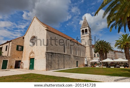 Trogir, Croatia - June 16, 2014: Ascension of our Lord Jesus Christ church (circa 1451) of Dominican convent (founded 1064) in the historical center of Trogir, Croatia. World Heritage site of UNESCO