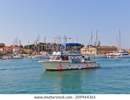 TROGIR, CROATIA - JULY 20, 2014: Dolores II ship of local boat line in Trogir, Croatia. Connects Okrug Gornji of Ciovo island and center of Trogir town