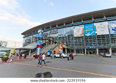 BUSAN, SOUTH KOREA - SEPTEMBER 25, 2014:  Main railway station of Busan city. New KTX Busan terminal was erected in 2003 and covers 24,646 square meters