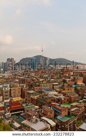 SEOUL, SOUTH KOREA - SEPTEMBER 27, 2014: View of Namsan Mountain, N Seoul Tower and Seoul city