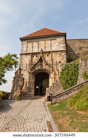 BRATISLAVA, SLOVAKIA - AUGUST 16, 2015: Sigismund Gate of Bratislava Castle (founded in IX c.) in Bratislava, Slovakia. The only survived structure from XV c., work of Konrad von Erlingen