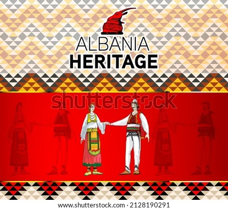 Albanian folk dress couple, heritage, invitation, poster