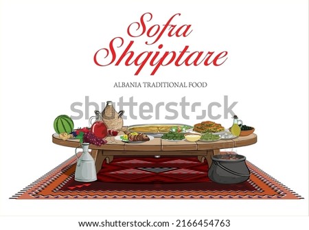 Old traditiona Albania food table SOFRA, with traditional food