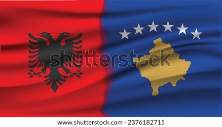 FLAG OF ALBANIA AND KOSOVO TOGETHER FLYING
