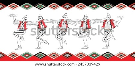 Albania, Kosovo men folk dance with traditional dress, drawing colors