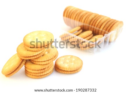 Photo of vanilla flavored cream sandwich crackers isolated on white
