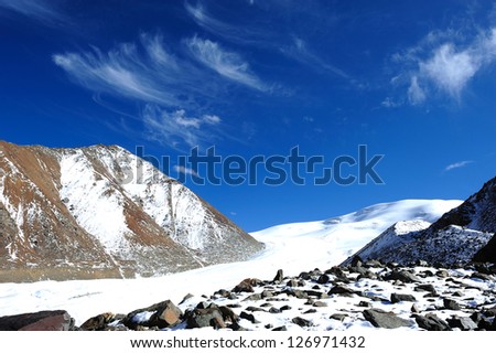 Summit of snow mountain in China in summer