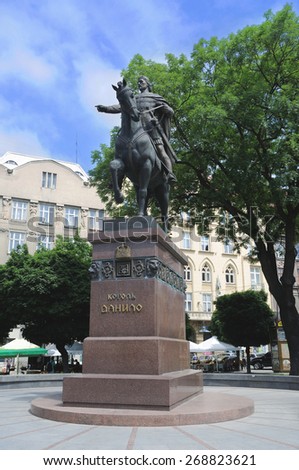 King Danylo Galytsjkyj monument in Lviv, Ukraine. Lviv is a city in western Ukraine - Capital of historical region of Galicia. Lviv historic city centre is on the UNESCO World Heritage List.