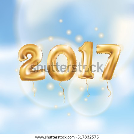 Happy New Year Metallic Gold Balloons Stock Vector Illustration