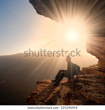 beautiful  man  mainsail  and cave mountains background amazing  fresh  fantastic