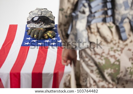 Fallen soldier - Military funeral in a white studio