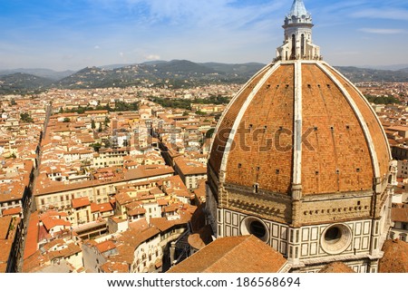 Top view on the Duomo and the historical center of Florence, Ital