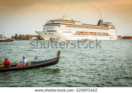 Venice, Italy,August 9, 2013:The cruise ship crosses the Venetian Lagoon on a sunny Spring day