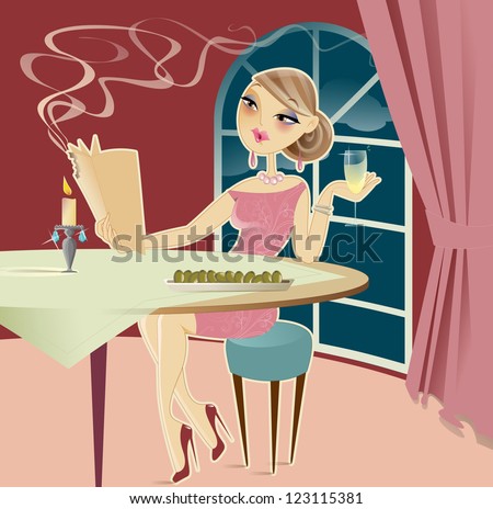 Shortsighted woman reading a menu
