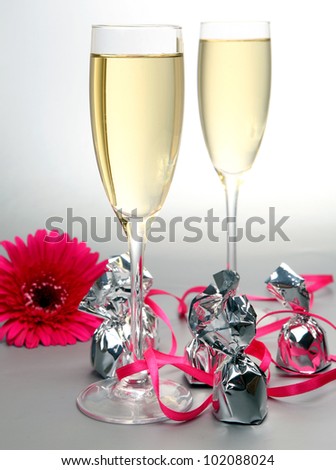 Wine and pink flower