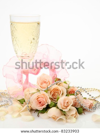 Bouquet of roses and wine
