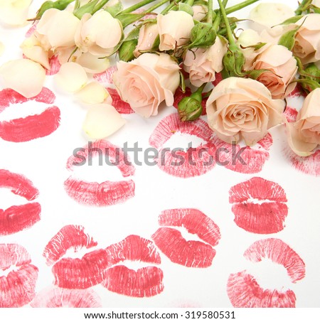 beautiful roses and lipstick prints