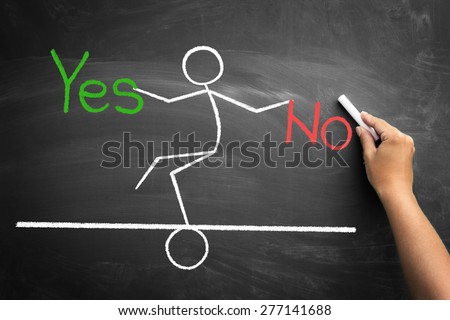 Yes no balance, sketch on blackboard