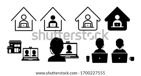 Teleworking from home work remote vector icon set illustration black and whiteTeleworking from home work remote vector icon set illustration black and white