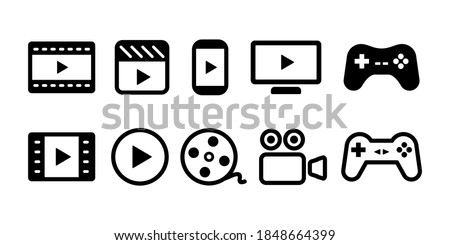 Video movie vod streaming button play button icon set vector illustration. White black color