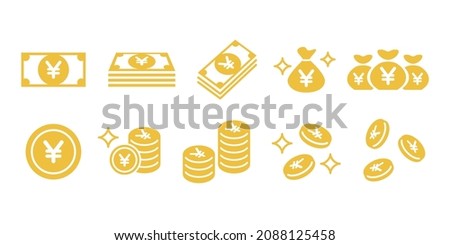 Money, bill, money, Japanese yen vector icon illustration gold color