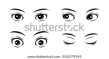 Women's big eyes, eyelashes and eyebrows parts Icon vector material