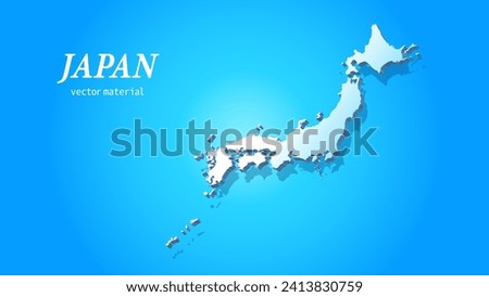 Three-dimensional Japan map, 3D Japanese archipelago with shading on a blue background, vector illustration material
