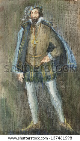 Scanned sketch of Italian man\'s costume of 16th century