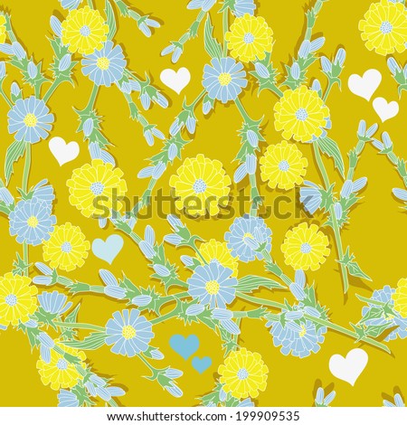 Yellow seamless with yellow flowers