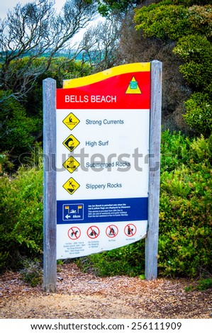 Great Ocean Road,Victoria, Australia - 19 February 2015: Bells beach information board on Great Ocean Road.This road is an Australian National Heritage one and the world\'s largest war memorial.
