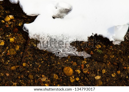 Pool covered with thin ice and snow