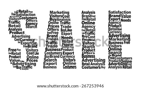 SALE related words in green SALE shape letter on white background.