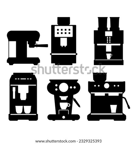 Coffee machine silhouette set for cutting, stencil templates