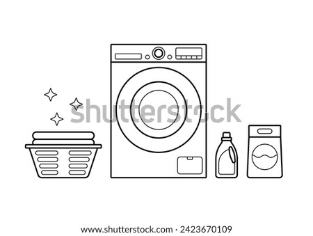 Washing machine, laundry powder and air conditioner, basket. Editable stroke illustration