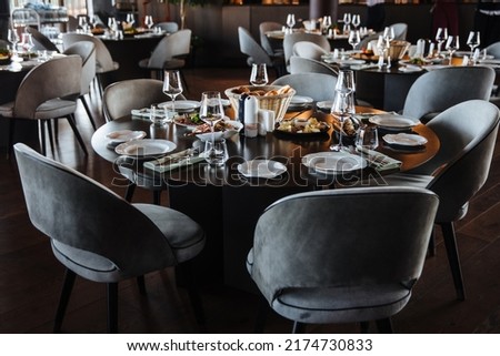 Similar – Image, Stock Photo Served table with plates and cutlery on napkin