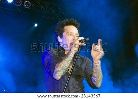 LOS ANGELES, CA - SEPTEMBER 27: Billy Morrison of The Cult performs with Camp Freddy, live at Paramount Rocks in Los Angeles, California on September 27, 2008.