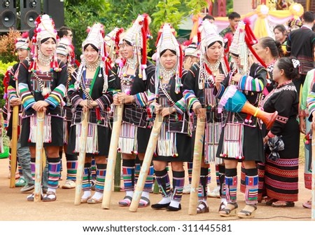 A-Kha ladies fully decoration with silver and beautiful dress for Lo Ching Cha celebration, 29 August 2015. A-Kha was a biggest native tribal race in northern of Thailand.