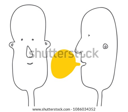 Dialogue between two people drawn in a comic style. Listen and speak icon. hand drawn style It can be used for sticker, patch, poster, as logo, mascot, emoji, emoticon.Vector isolated illustration.