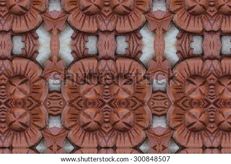Carved wood wall close