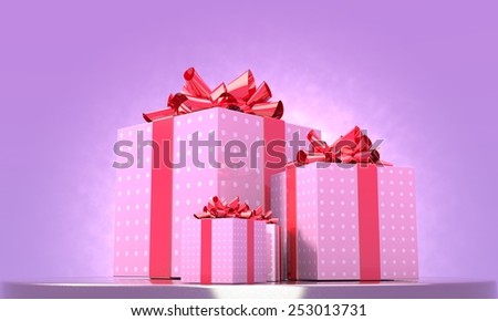 set of gift box isolated on violet background